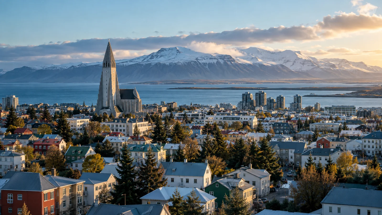 Reykjavik city view in natural travel light