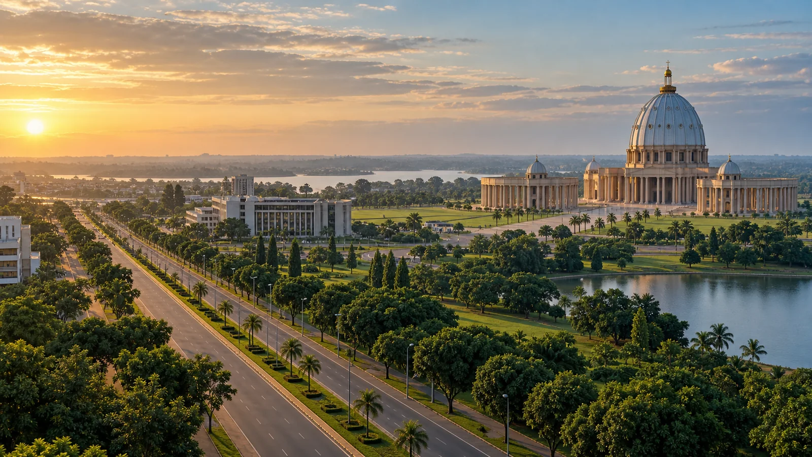Yamoussoukro city view in natural travel light