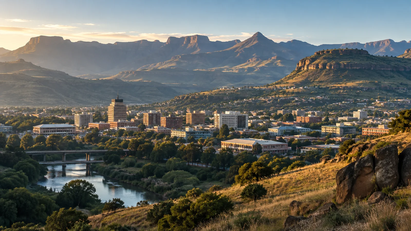 Maseru city view in natural travel light
