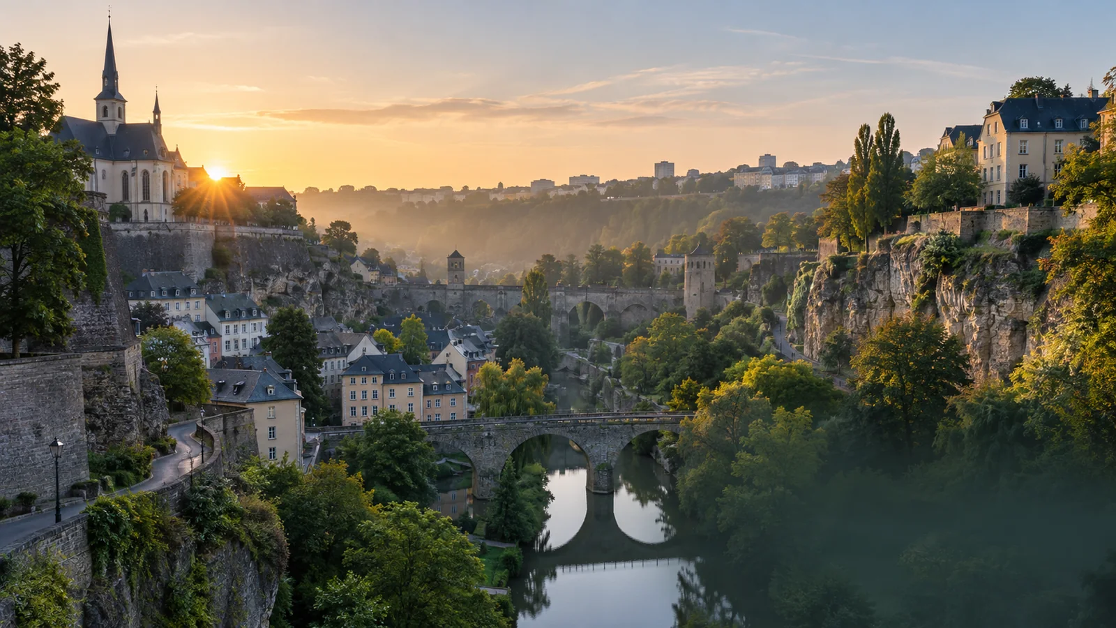 Luxembourg City city view in natural travel light