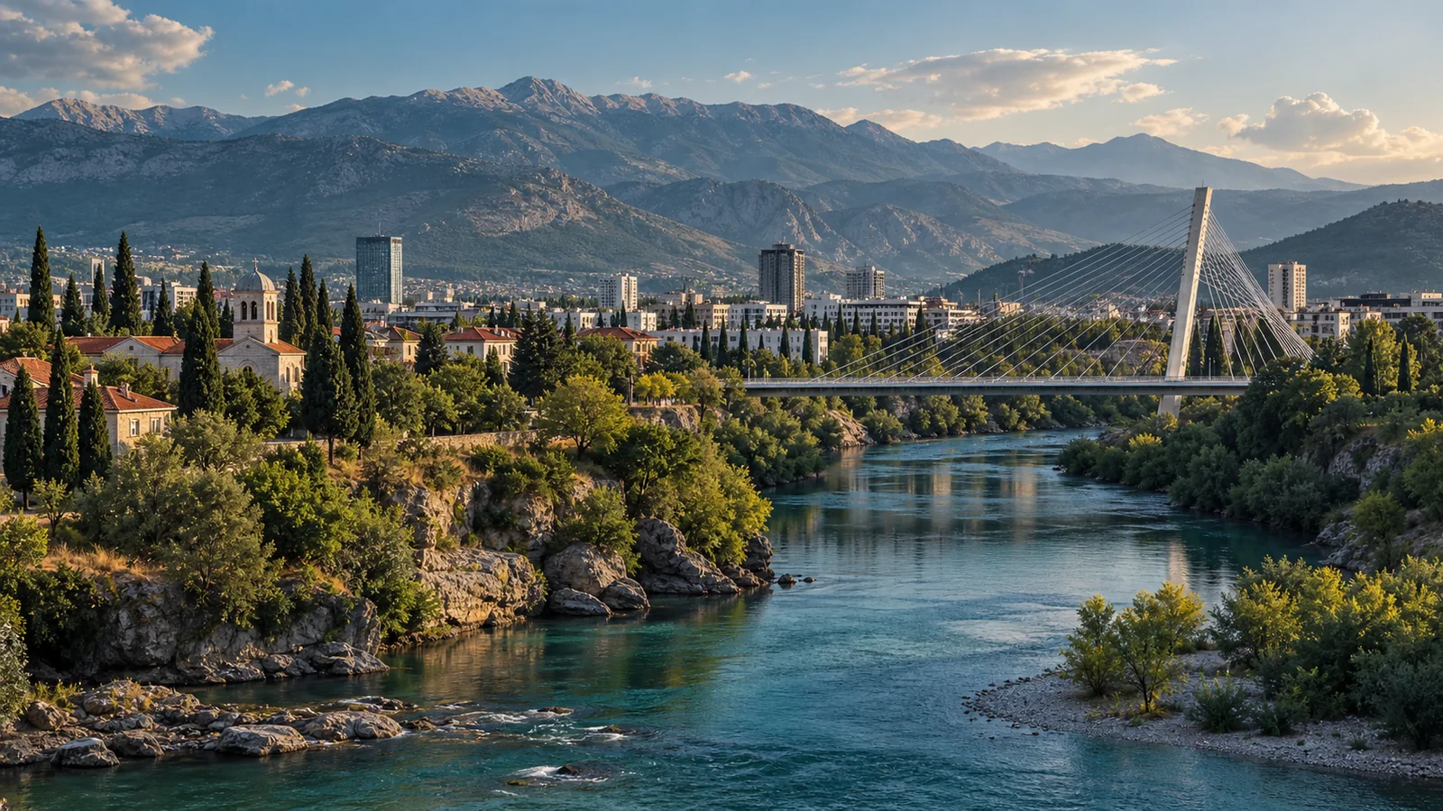 Podgorica city view in natural travel light