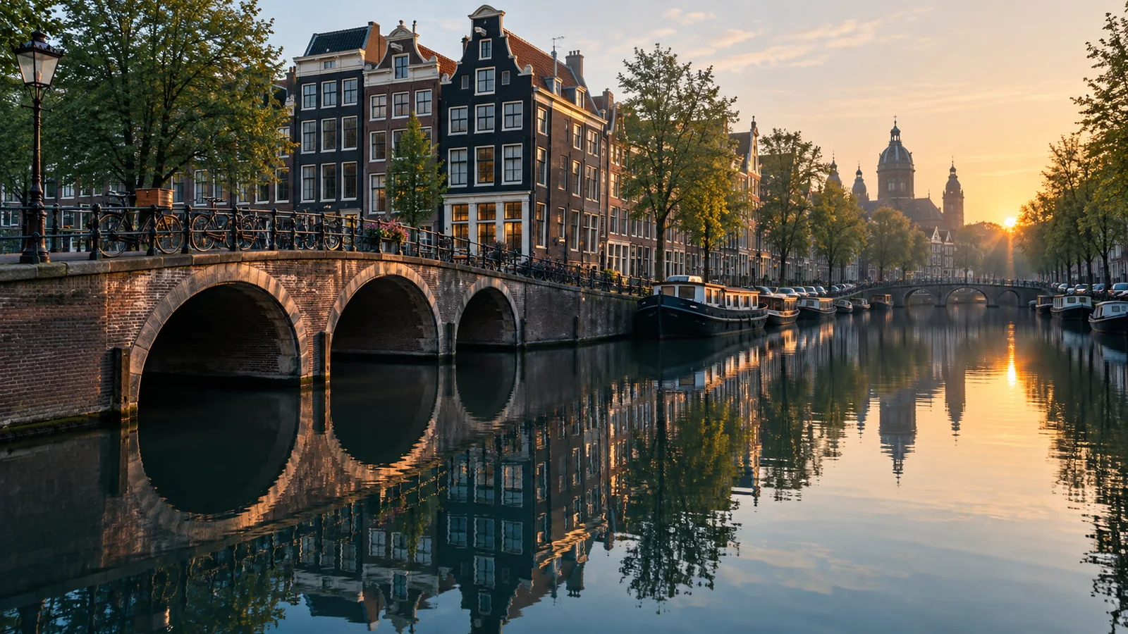 Amsterdam city view in natural travel light