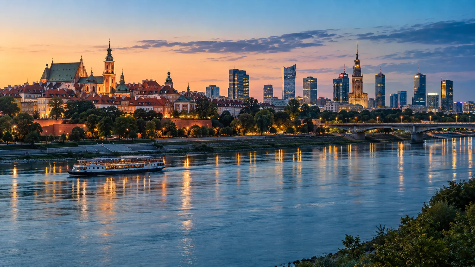 Warsaw city view in natural travel light