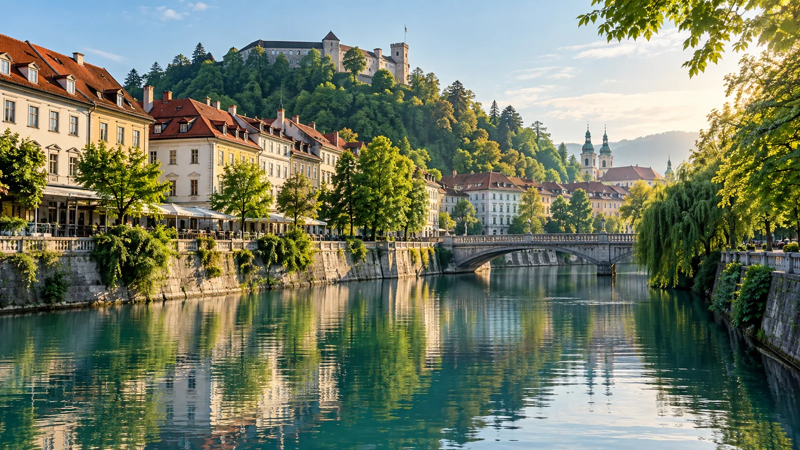 Ljubljana city view in natural travel light