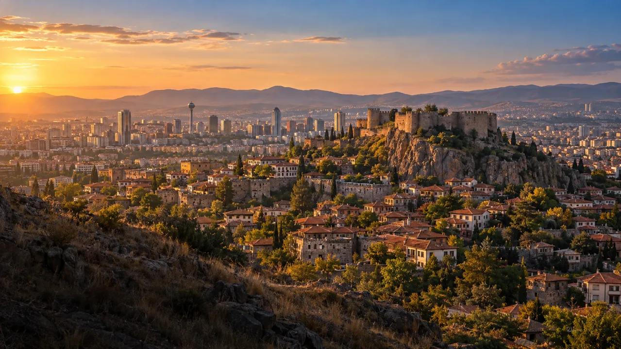 Ankara Castle above the city at golden hour